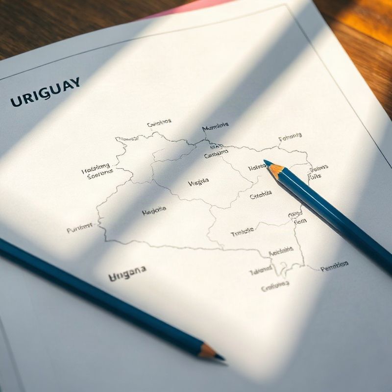 Mapa de Uruguay con departamentos marcados con lapicera azul pizarra