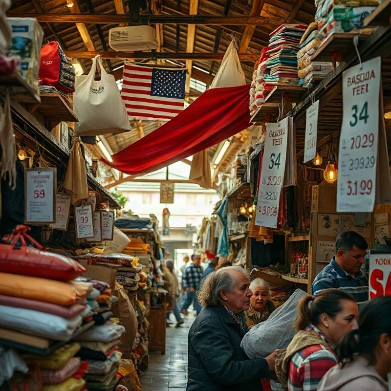Mercado uruguayo con etiquetas de precios en góndolas