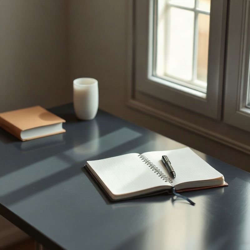 Escritorio con cuaderno y lapicera en luz natural