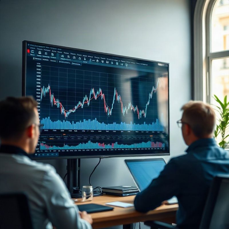 Monitor con gráficos macroeconómicos en una oficina editorial